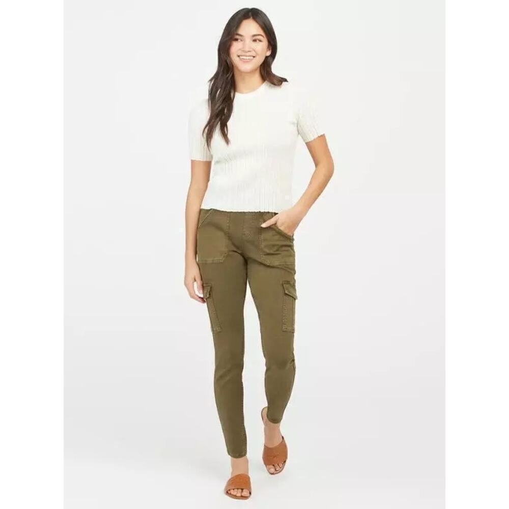 Spanx Olive Green Cargo Pull On High Rise Stretchy Jeggings Pants Women's Size L